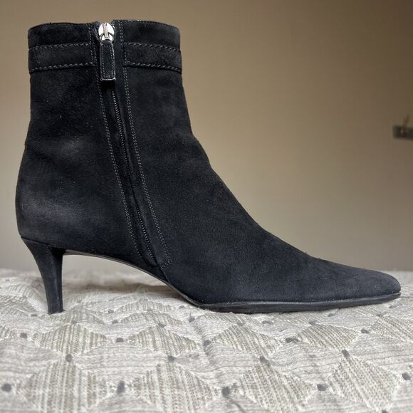 Ralph Lauren Black Suede Leather Ankle Boots Side Zip & Buckle Women’s Size 9 B - Picture 3 of 16